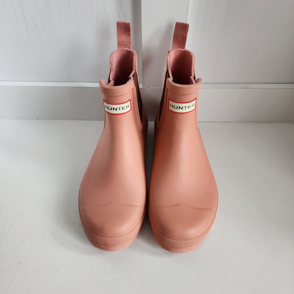 Hunter Women US 9 Salmon‎ / Rough Pink Rubber Chelsea Boots Ankle Rain Boots - Picture 4 of 14